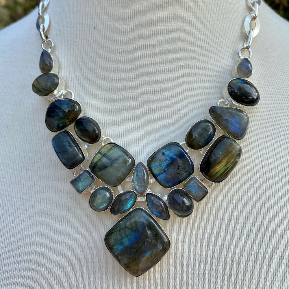 Beautiful Genuine Labradorite Statement Necklace
